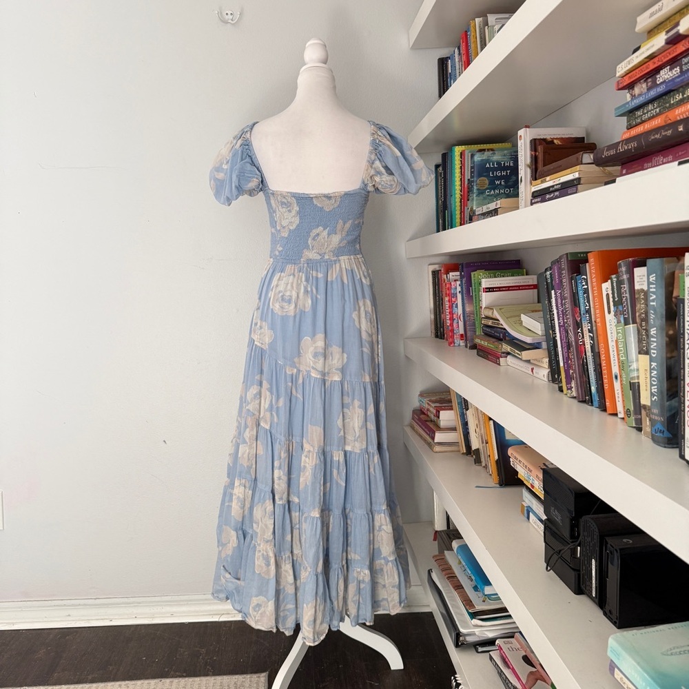 FREE PEOPLE Sundrenched Short Sleeve Maxi Dress blue and white floral Medium - Picture 8 of 14
